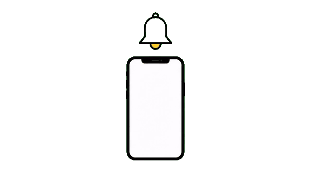 Animated illustration of a phone with floating notifications