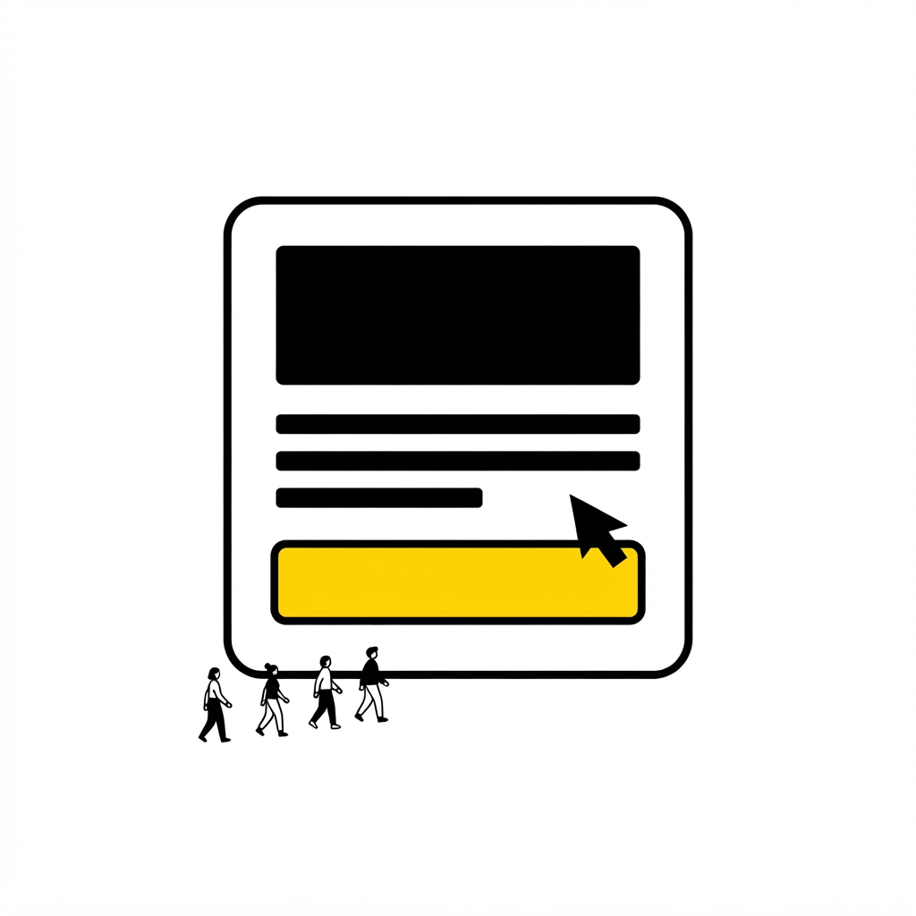 Flat illustration of a tall scrolling page with a yellow call-to-action button